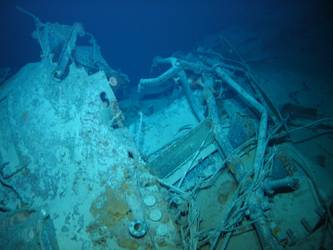 Wreckage and pipe work in debris field